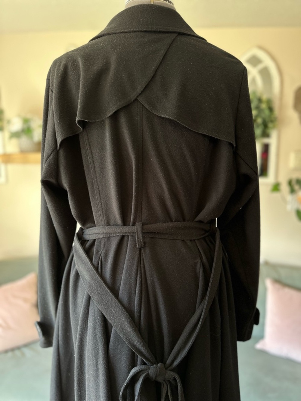 Classic Double-Breasted Black A-Line Coat - Picture 5 of 12